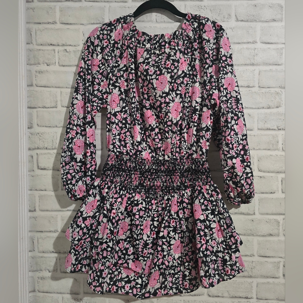 LoveShackFancy Netra Floral Mini Dress Black/Pink Floral Size XS - Picture 5 of 10